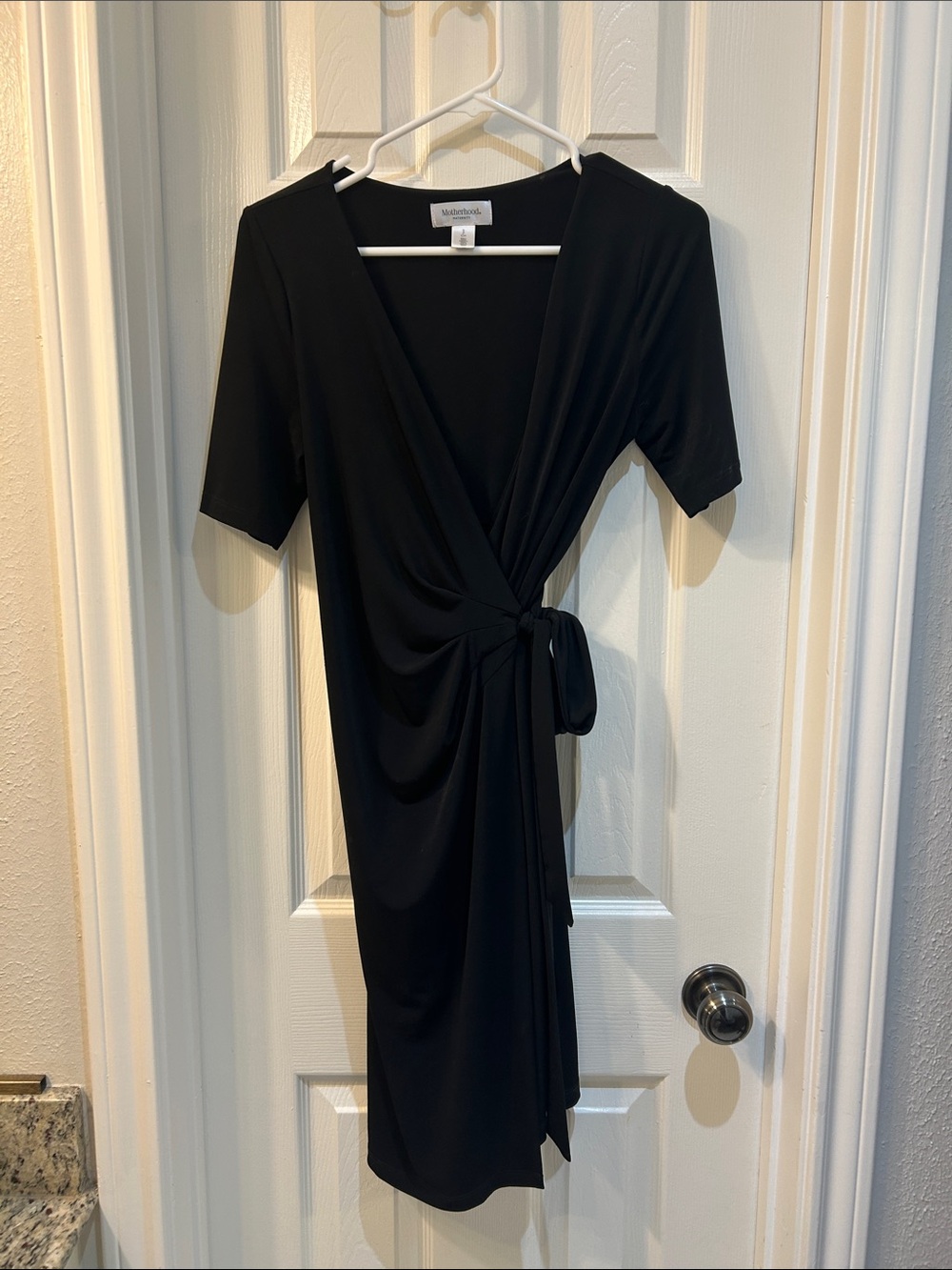Maternity Black Wrap Tie Midi Dress